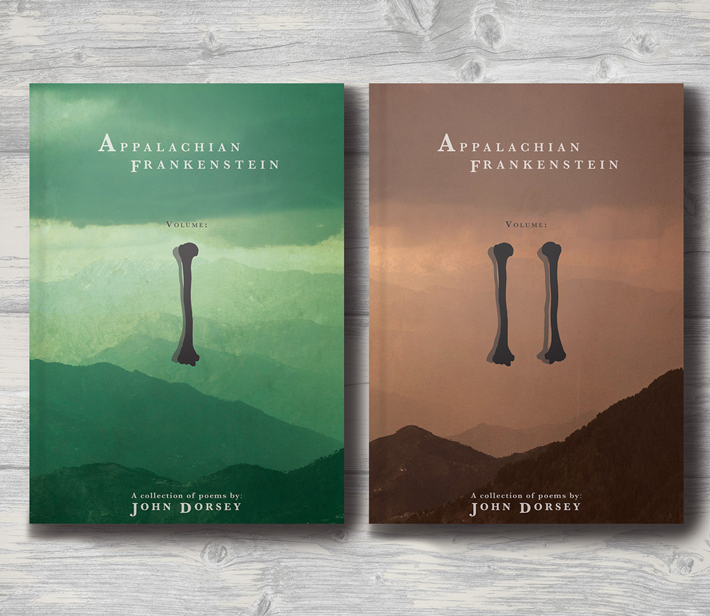 Cover designs for Appalachian Frankenstein Volumes 1 and 2 by John Dorsey